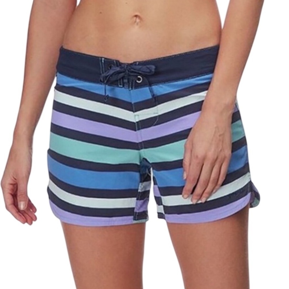 Patagonia Wavefarer BoardShorts Womens 6 Blue Striped Excellent Swimwear
